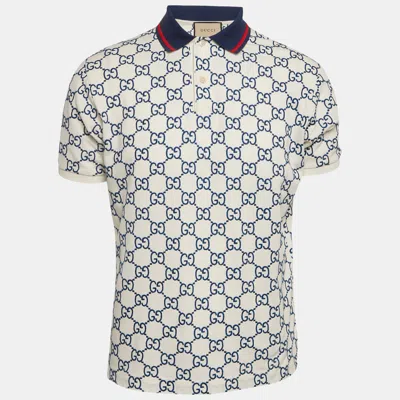 Pre-owned Gucci Gg Embroidered Cotton Pique Polo T-shirt S
