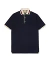 Gucci Gg-embroidered Cotton Polo Shirt In Blue