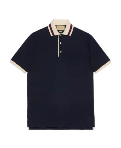 Gucci Gg-embroidered Cotton Polo Shirt In Blue