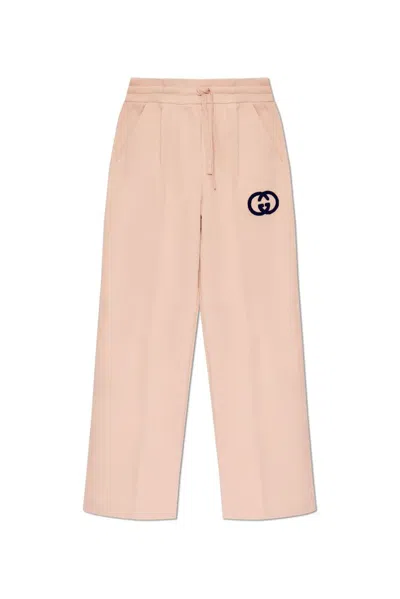 Gucci Gg刺绣棉质针织运动裤 In Pink & Purple