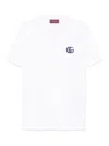 Gucci White Crewneck T-shirt With Double G Logo Embroidery On The Front In Cotton Man
