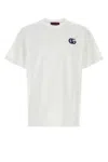 Gucci White Crewneck T-shirt With Double G Logo Embroidery On The Front In Cotton Man In Animal Print
