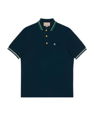 Gucci Gg Embroidered Polo Shirt In Blue