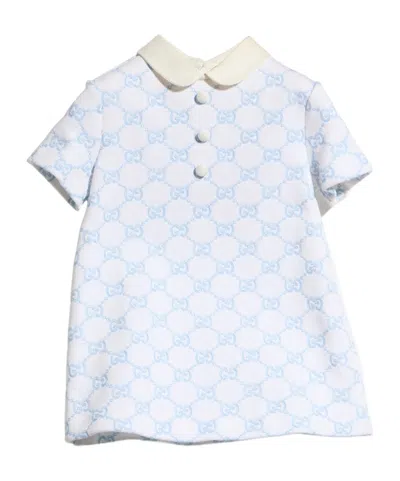 Gucci Kids' Gg Embroidered Short-sleeve Dress In Blue
