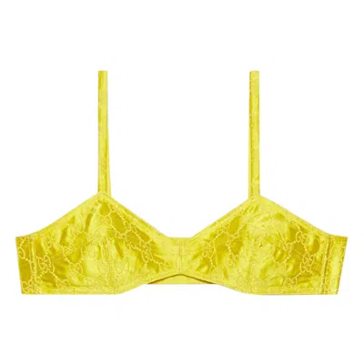 Pre-owned Gucci Gg Embroidered Silk Top 'lemon Yellow' | Women's Size 40
