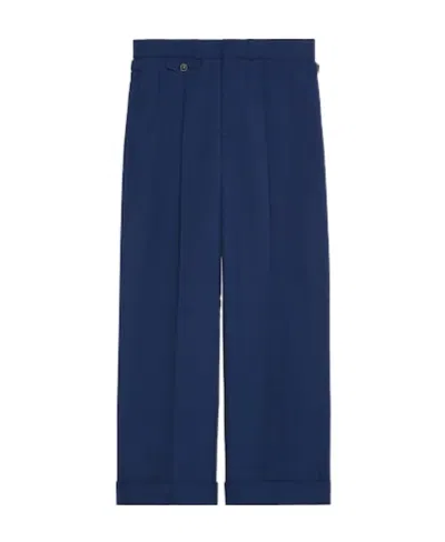 Gucci Gg-embroidered Wool Trousers In Blue