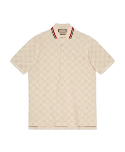 Gucci Gg-embroidery Cotton Polo Shirt In Nude