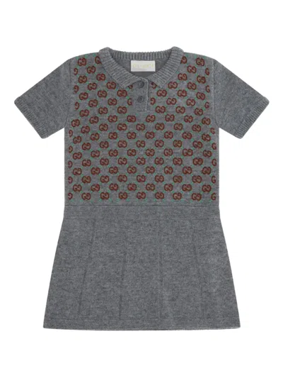 Gucci Babies' Gg-embroidery Pleated Dress In Gray