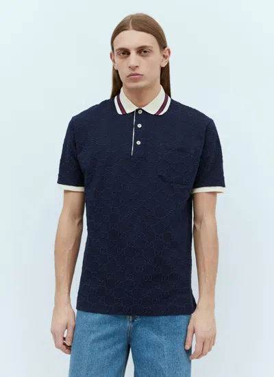 Gucci Gg Embroidery Polo Shirt In Blue