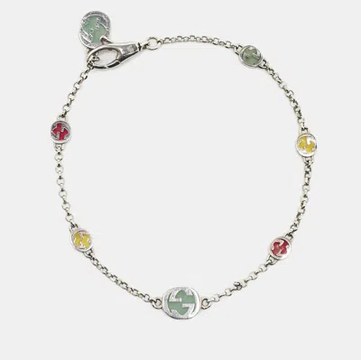 Pre-owned Gucci Gg Enamel Sterling Silver Bracelet