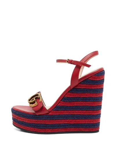 Pre-owned Gucci Gg Espadrille Wedge Sandals In Red