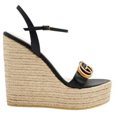 Pre-owned Gucci Gg Espadrille Wedge Sandals Size 41
