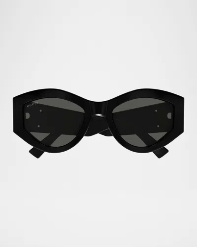 Gucci Gg Extruded 53mm Geometric Acetate Sunglasses In Black