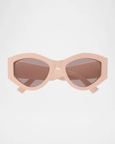 Gucci Gg Extruded 53mm Geometric Acetate Sunglasses In Pink