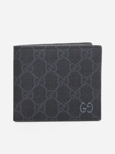 Gucci Gg Fabric And Leather Bifold Wallet In Black,steel