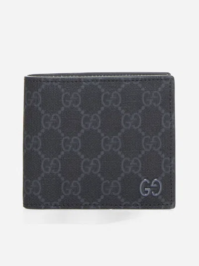 Gucci Gg Fabric And Leather Bifold Wallet In Black,steel