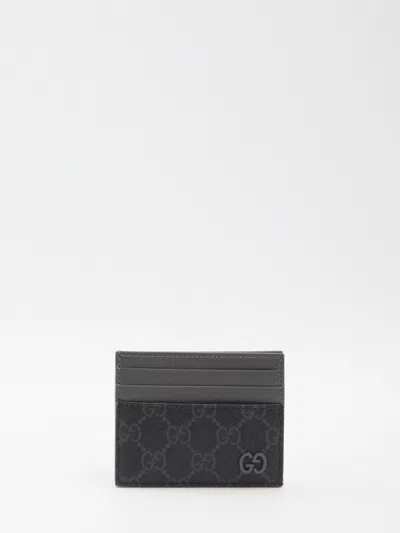 Gucci Gg Fabric And Leather Card Holder In Gray