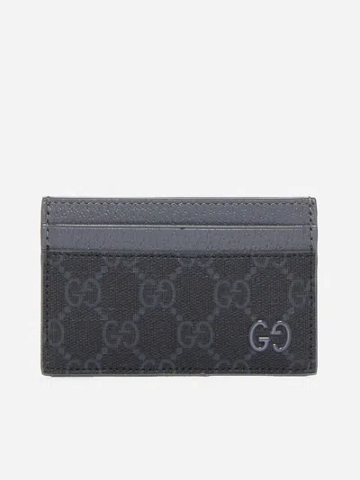Gucci Gg Fabric And Leather Card Holder In Black