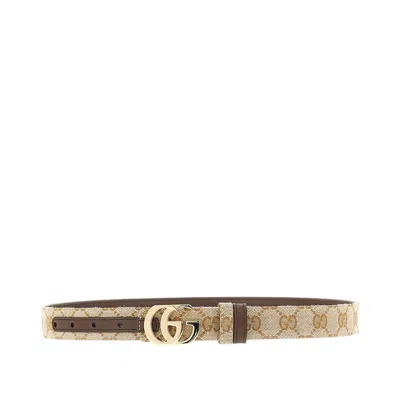 Gucci Gg Fabric And Leather Reversible Belt In Brown