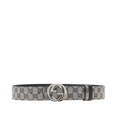 Gucci Gg Fabric And Leather Reversible Belt In Blue
