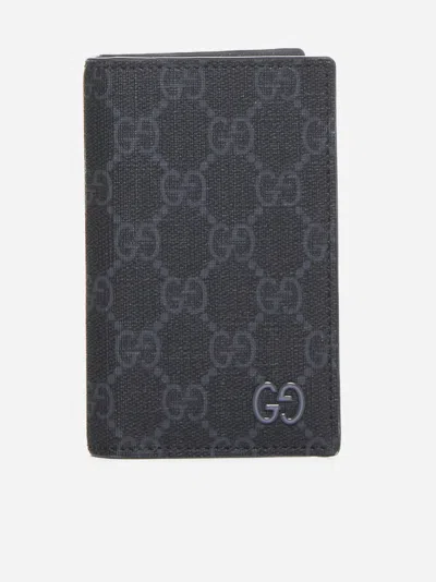 Gucci Gg Fabric And Leather Vertical Wallet In Black