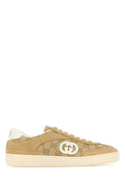 Gucci Beige G75 Sneaker In Suede And Gg Fabric Women In Brown