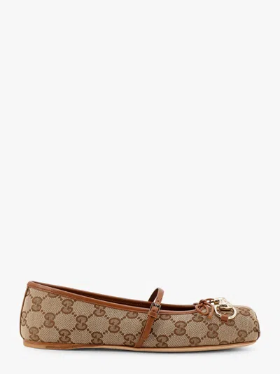 GUCCI GG FABRIC BALLERINAS WITH METAL HORSEBIT
