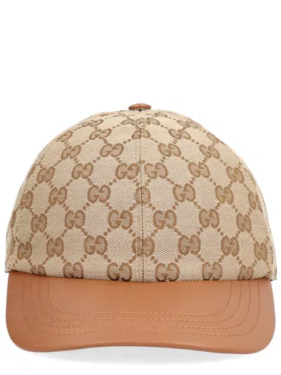Gucci Women Baseball Cap With Leather Visor In Neutral