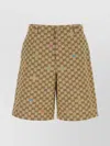 Gucci Men Beige Bermuda Pants With Belt Loops In Gg Canvas Man In Silver