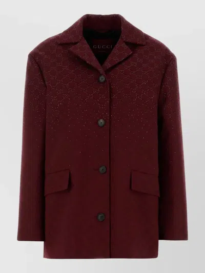Gucci Gg Fabric Blazer Front Pockets Long Sleeves In Burgundy