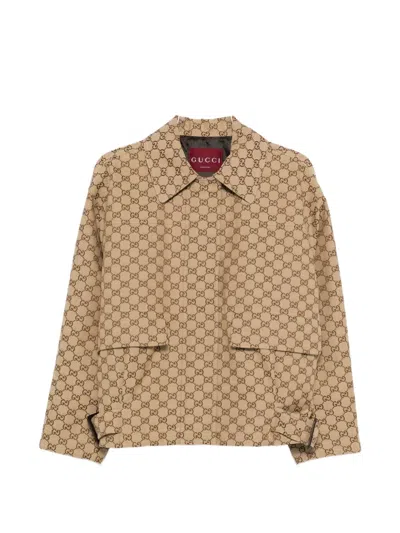Gucci Bomber Jacket With Gg Texture In Beige