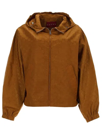 Gucci Gg Fabric Bomber Jacket In Brown