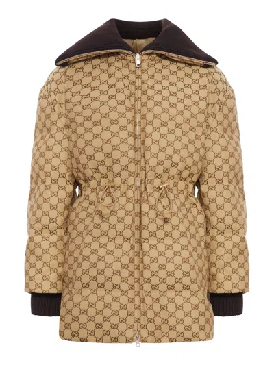 Gucci Gg Fabric Bomber Jacket In Brown