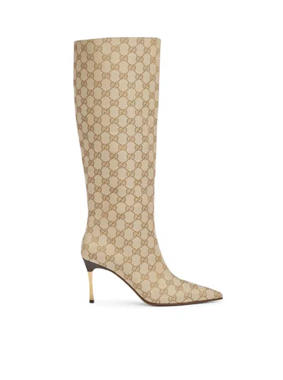 Gucci Gg Fabric Bombshell Boots In Neutral