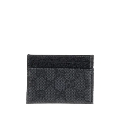 Gucci Gg Fabric Card Holder With Web Ribbon In Black