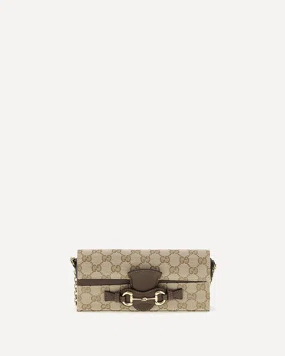 Gucci Gg Fabric Chain Wallet With Horsebit In Beige
