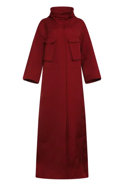 Gucci Monogram High Collar Long Length Jacket In Burgundy