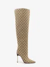 Gucci Knee Length Stiletto Heel Pointed Toe Boots In Nude