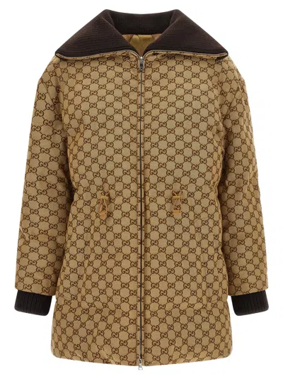 Gucci Gg Fabric Down Jacket In Neutral