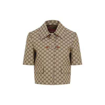Gucci Gg Fabric Jacket In Brown