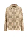 Gucci Beige Shirt With Spread Collar And Two Front Welt Pockets In Gg Canvas Man In Gold