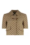 Gucci Beige Jacket With Spread Classic Collar And Horsebit On The Front In Gg Canvas Woman In Beige