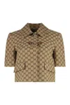Gucci Beige Jacket With Spread Classic Collar And Horsebit On The Front In Gg Canvas Woman In Beige