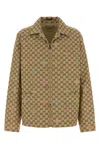 Gucci Beige Shirt With Spread Collar And Two Front Welt Pockets In Gg Canvas Man In Brown