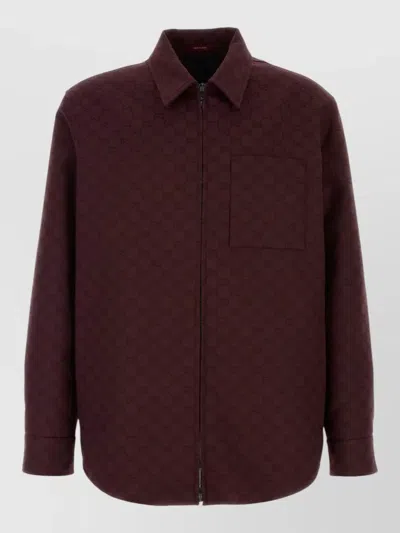 Gucci Burgundy Gg-pattern Shirt Jacket Men In Brown