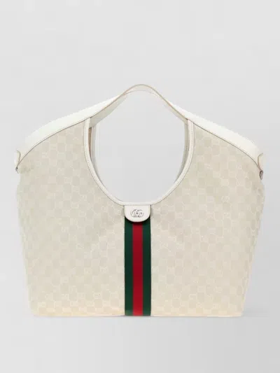 Gucci Gg Fabric Large Giglio Shopping Tote In White