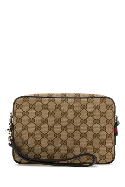 Gucci Gg Fabric Mini Clutch With Silver Metal Finish In Burgundy