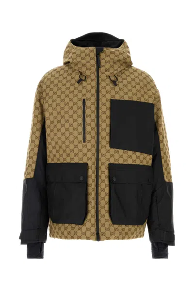 Gucci Gg Fabric Hooded Jacket Front Pockets In Black