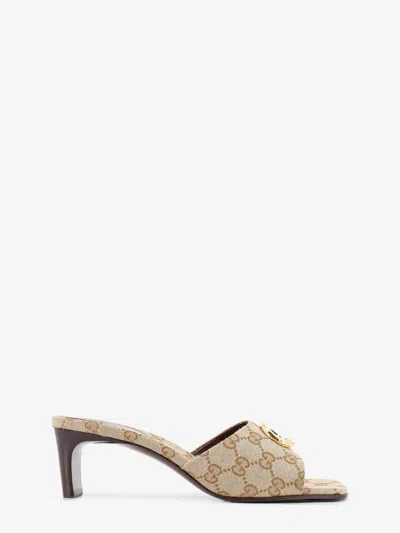 Gucci Gg Fabric Sandals With Logo On The Front In Neutral