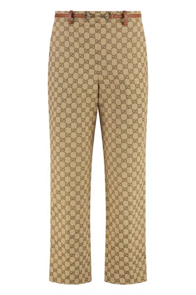 Gucci Gg Fabric Trousers In Brown